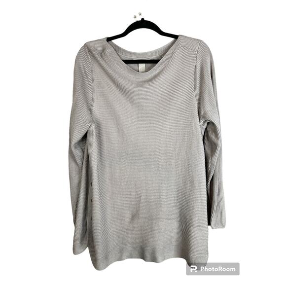 H&M Long Sleeve Side Buttons Grey Brown Beige Scoop Neck Sweater Size Large - Picture 1 of 6